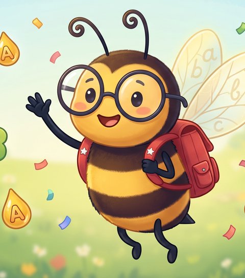 Pip the bee, our phonics mascot, waving hello